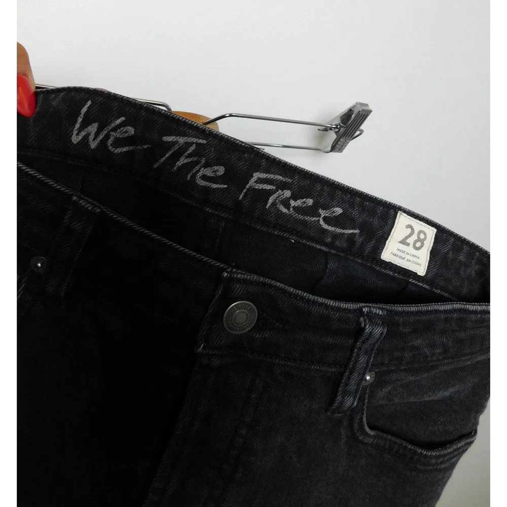 Free People We The Free Avery Washed Black High Rise Denim Bermuda Shorts 28